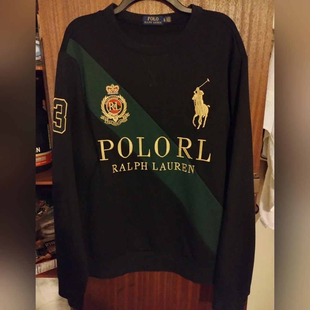 Polo by Ralph Lauren Men's Black and Green Crewneck Sweater RARE 🔥🔥🔥 like new